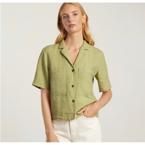 Everlane Tops - Everlane Linen Workwear Top Small  Green‎ Short Sleeves Boxy Button Front